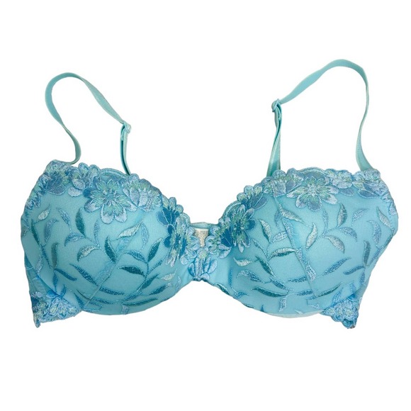 Wonderbra Embroidered Lace Underwire Push Up Bra Blue Size 34B - Picture 2 of 6